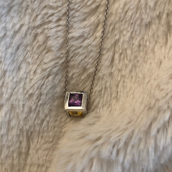 Sterling silver cubic zirconia cube necklace - Picture 4 of 5